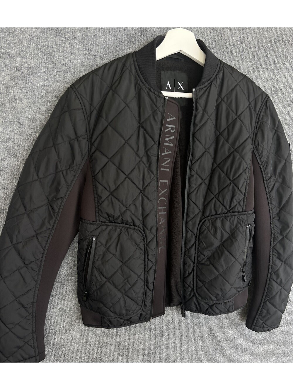AX Armani Exchange Womens Black Full Zip Diamond Quilted Bomber Jacket S